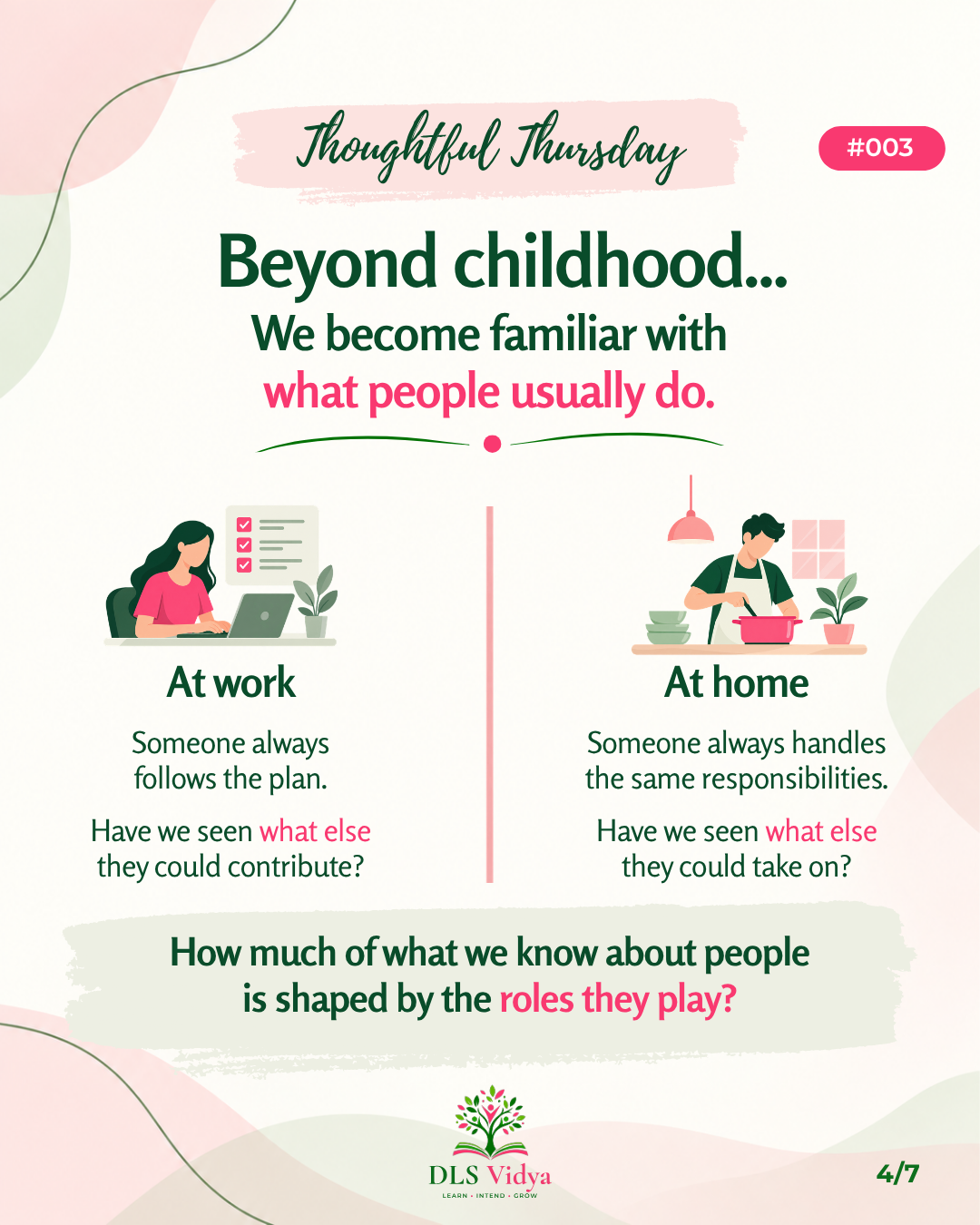 Beyond childhood, what we know about people can be shaped by their roles at work and at home.